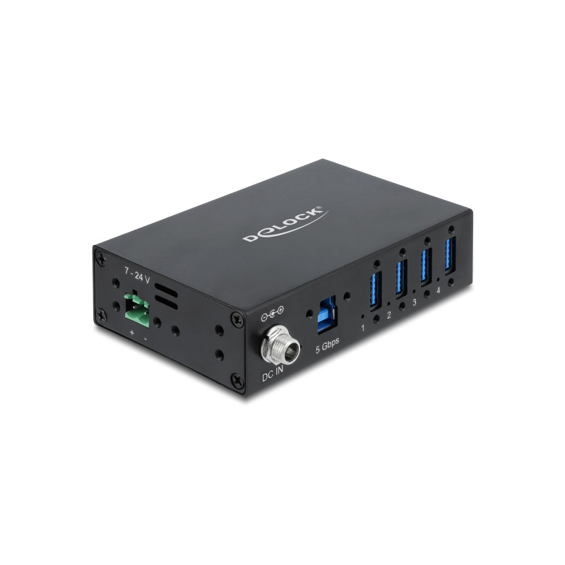 Delock Industrie Hub 4 x USB 5 Gbps Typ-A mit 8 kV ESD Schutz und Hutschienenbefestigung