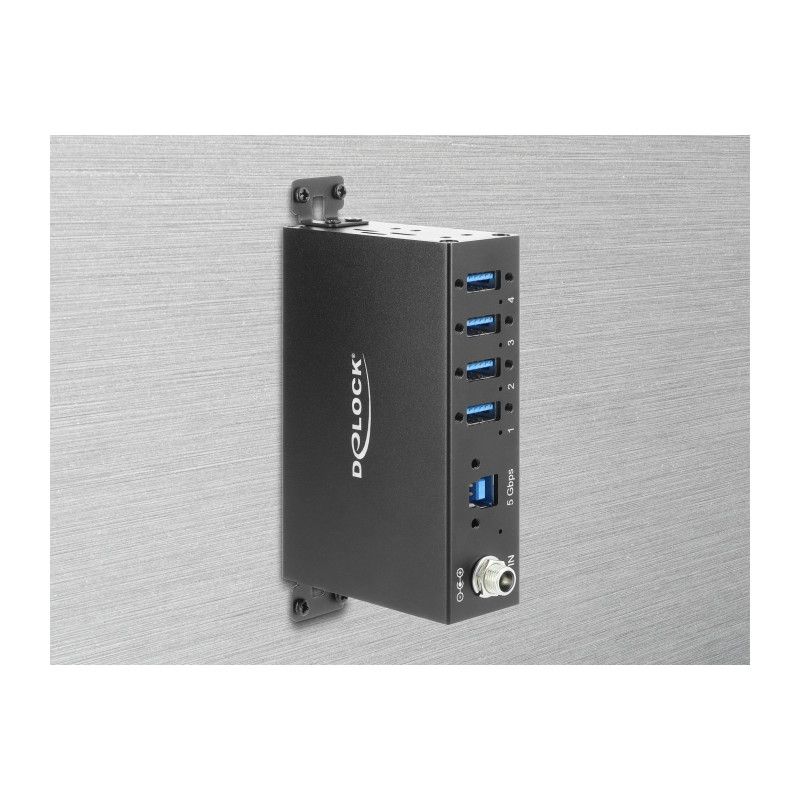 Delock Industrie Hub 4 x USB 5 Gbps Typ-A mit 8 kV ESD Schutz und Hutschienenbefestigung