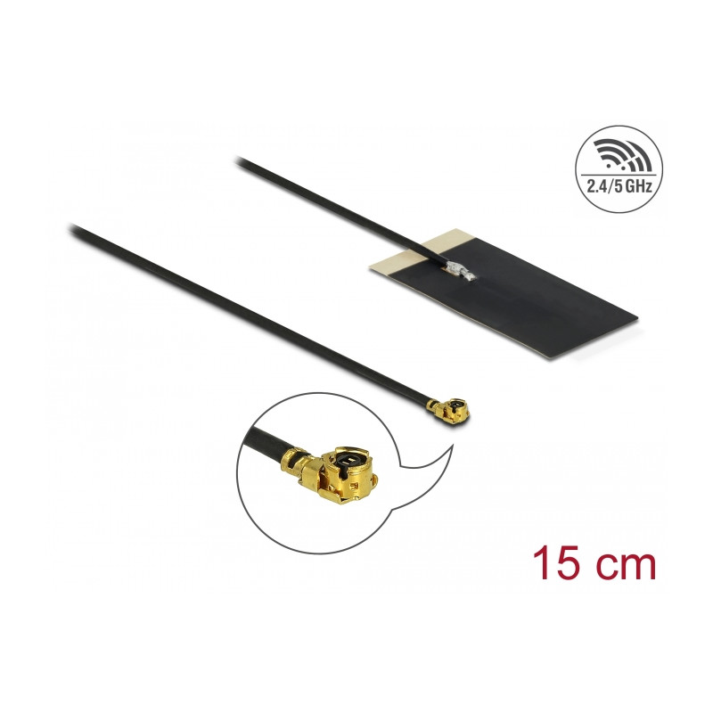 Delock WLAN 802.11 ac/ax/a/h/b/g/n Antenne I-PEX Inc., MHF® I Stecker 2,7 - 3,0 dBi 1.13 15 cm FPC intern Klebemontage