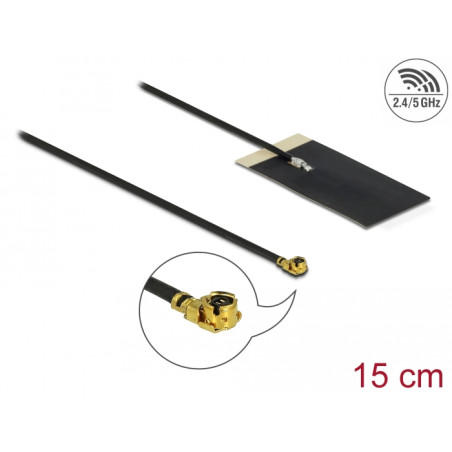Delock WLAN 802.11 ac/ax/a/h/b/g/n Antenne I-PEX Inc., MHF® I Stecker 2,7 - 3,0 dBi 1.13 15 cm FPC intern Klebemontage
