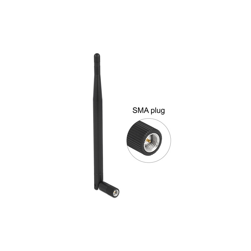 Delock LPWAN 863 MHz - 928 MHz Antenne SMA Stecker 1,64 dBi omnidirektional mit Kippgelenk schwarz