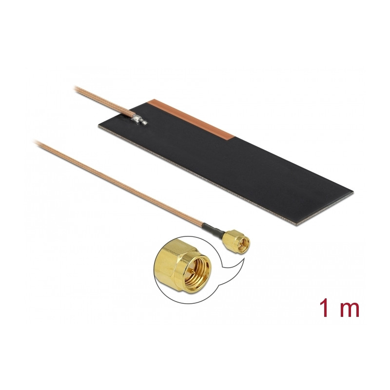 Delock LPWAN Antenne SMA Stecker 1 - 2 dBi RG-178 1 m PCB intern Klebemontage