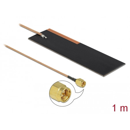 Delock LPWAN Antenne SMA Stecker 1 - 2 dBi RG-178 1 m PCB intern Klebemontage