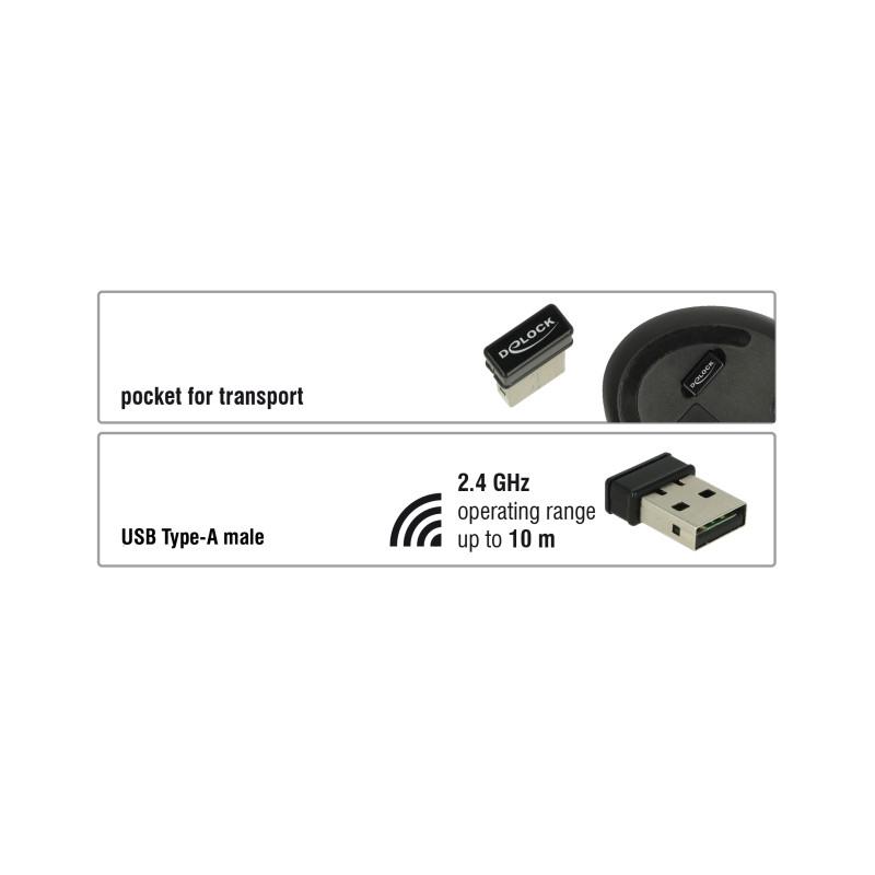 Delock Ergonomische vertikal optische 5-Tasten Maus 2,4 GHz kabellos - Lautlos