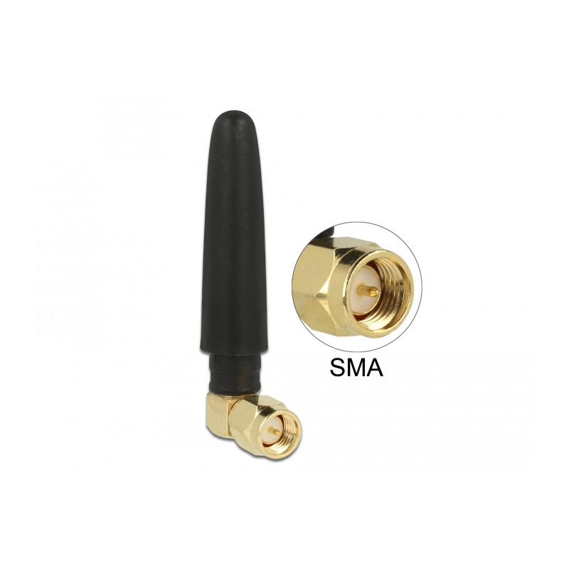 Delock WLAN 802.11 b/g/n Antenne SMA Stecker 90° 2 dBi omnidirektional starr aus flexiblem Material schwarz