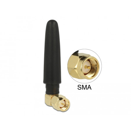 Delock WLAN 802.11 b/g/n Antenne SMA Stecker 90° 2 dBi omnidirektional starr aus flexiblem Material schwarz