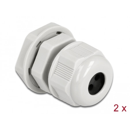 Delock Kabelverschraubung PG9 für Rundkabel mit drei Kabeleinführungen grau 2 Stück