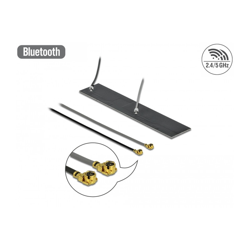 Delock WLAN 802.11 ac/ax/a/h/b/g/n Doppelantenne 2 x I-PEX Inc., MHF® I Stecker 2,2 – 4,0 dBi 2 x 15 cm PCB intern Klebemontage