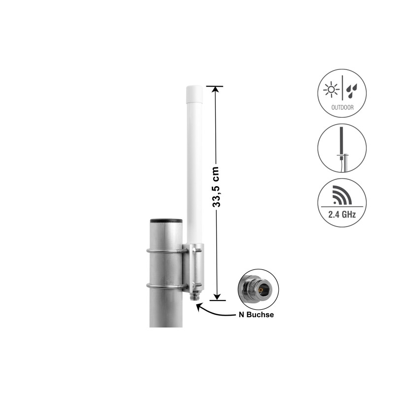 Delock 5G LTE Antenne N Buchse -2,14 - 2,93 dBi 33,5 cm starr Wand- und Mastmontage omnidirektional outdoor weiß