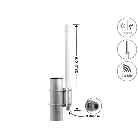 Delock 5G LTE Antenne N Buchse -2,14 - 2,93 dBi 33,5 cm starr Wand- und Mastmontage omnidirektional outdoor weiß