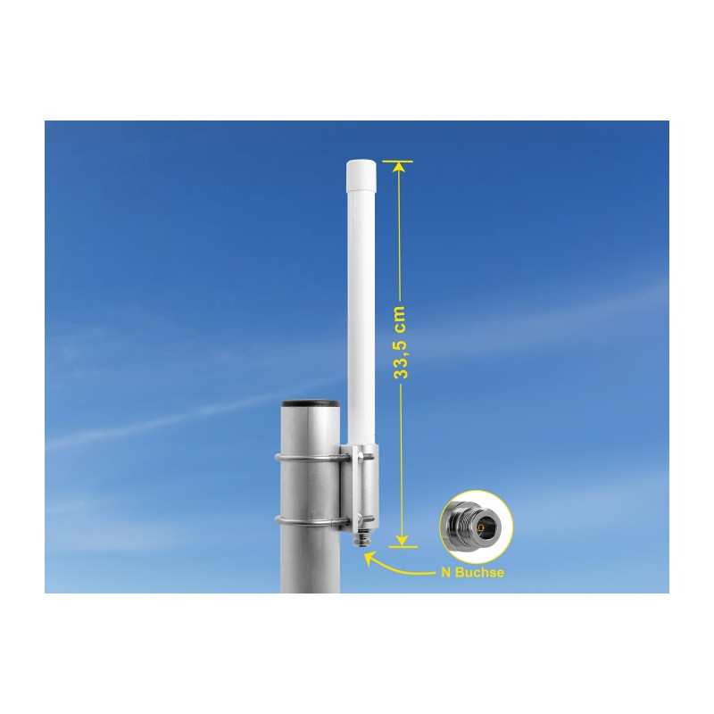 Delock 5G LTE Antenne N Buchse -2,14 - 2,93 dBi 33,5 cm starr Wand- und Mastmontage omnidirektional outdoor weiß