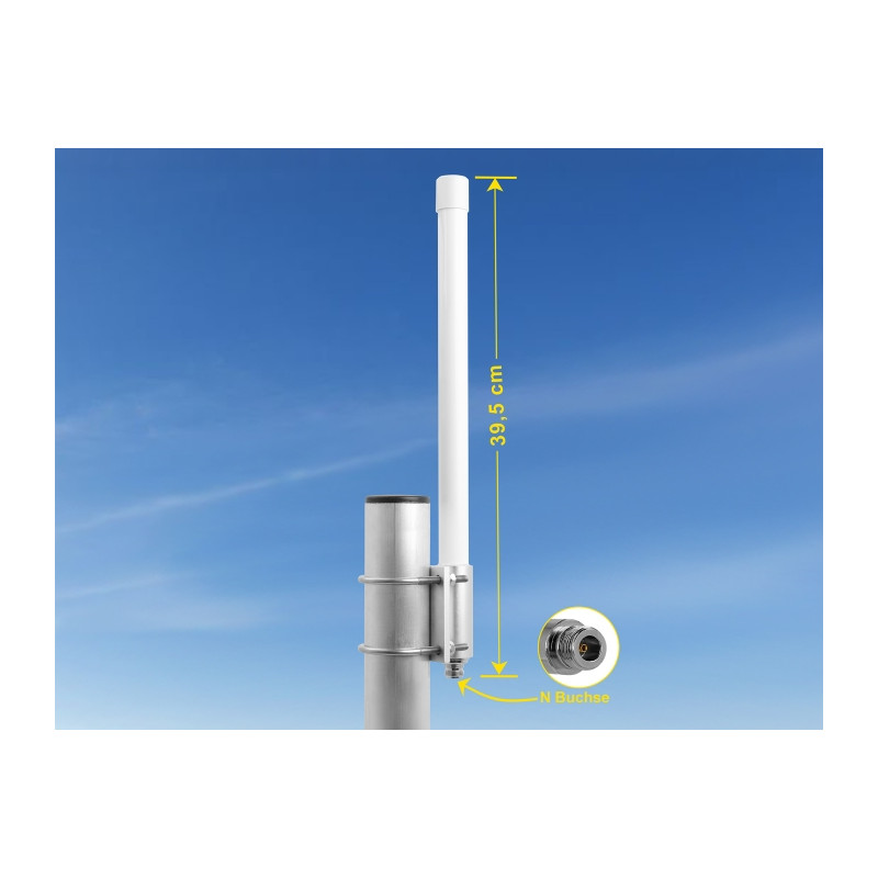 Delock Dualband WLAN 802.11 ac/ax/a/b/g/n Antenne N Buchse 6,2 - 8,0 dBi 39,5 cm omnidirektional starr Wand- und Mastmontage out