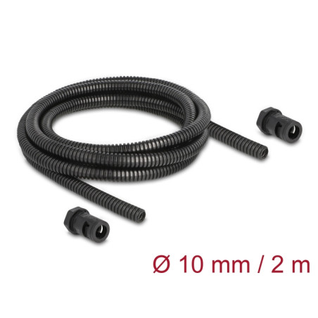 Delock Kabelschutzschlauch 2 m x 10 mm mit 2 x PG7 Schlauchverschraubung Set schwarz