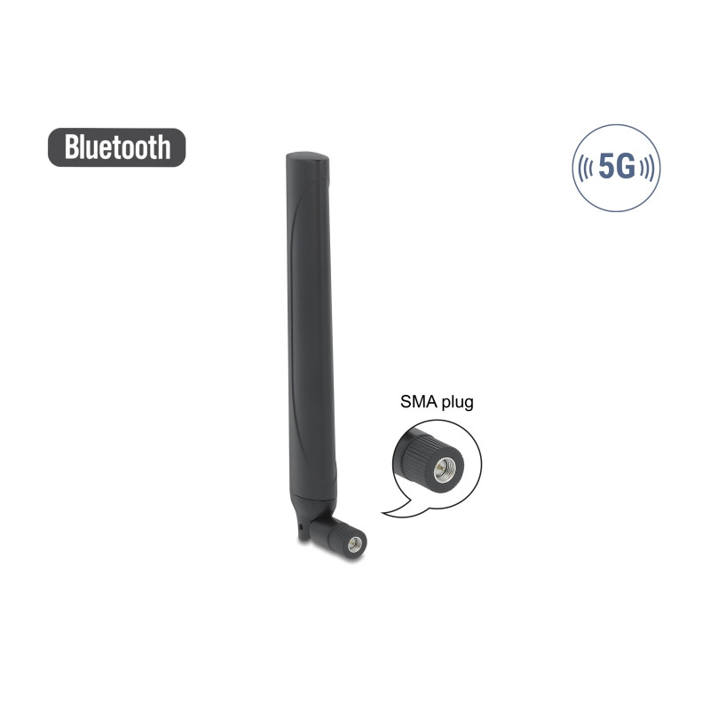 Delock 5G LTE Antenne SMA Stecker -0,5 - 2,3 dBi omnidirektional mit Kippgelenk schwarz