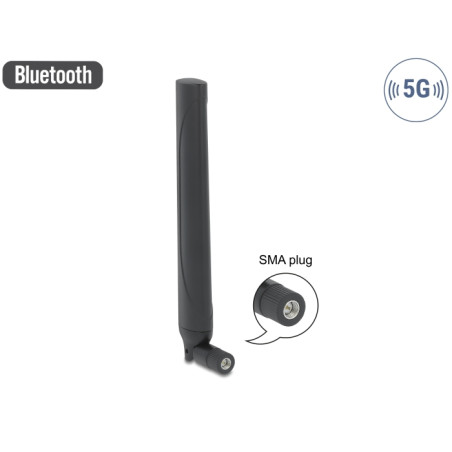 Delock 5G LTE Antenne SMA Stecker -0,5 - 2,3 dBi omnidirektional mit Kippgelenk schwarz
