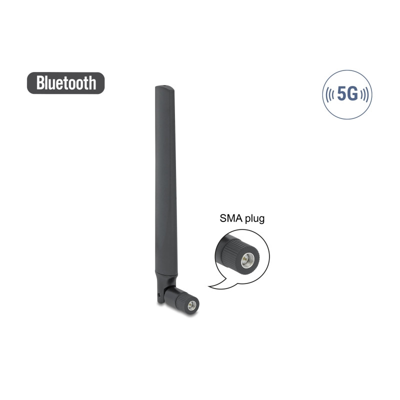 Delock 5G LTE Antenne SMA Stecker -3,3 - 1,3 dBi omnidirektional mit Kippgelenk schwarz