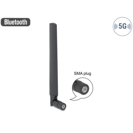 Delock 5G LTE Antenne SMA Stecker -3,3 - 1,3 dBi omnidirektional mit Kippgelenk schwarz