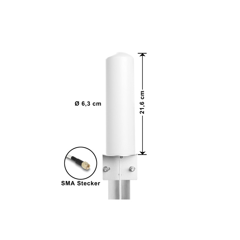 Delock 5G LTE Antenne SMA Stecker 3 - 5 dBi starr omnidirektional Wand- und Mastmontage outdoor weiß