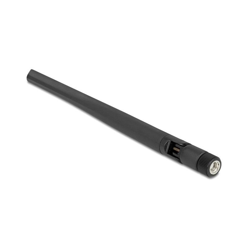 Delock WLAN 802.11 ac/ax/a/b/g/n Antenne RP-SMA Stecker 5 dBi 20 cm omnidirektional mit Kippgelenk flexibel und gummierter Oberf