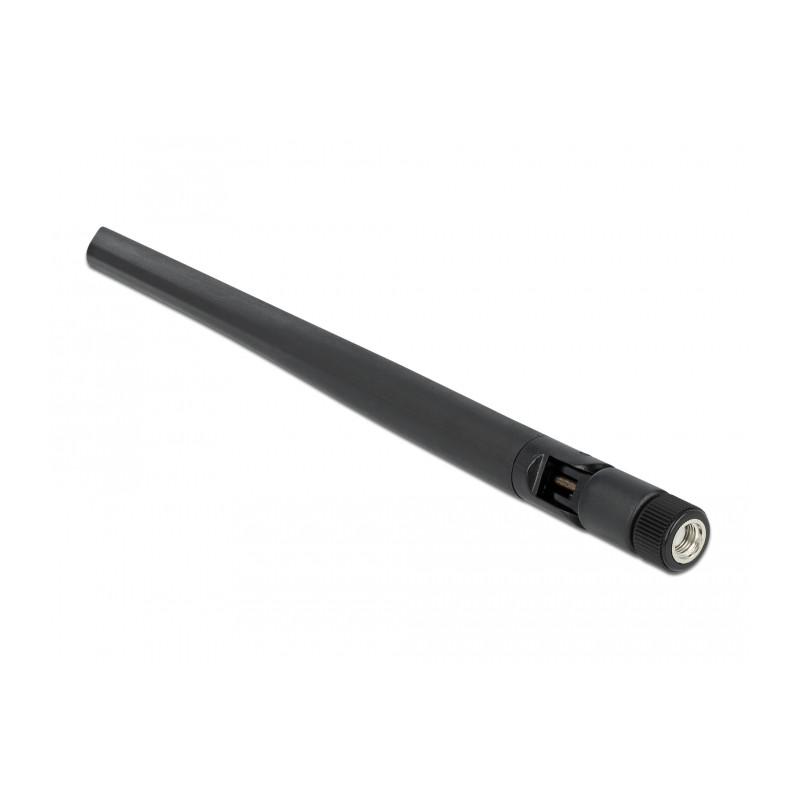 Delock WLAN 802.11 ac/ax/a Antenne RP-SMA Stecker 5 dBi 20 cm omnidirektional mit Kippgelenk und flexiblem Material schwarz