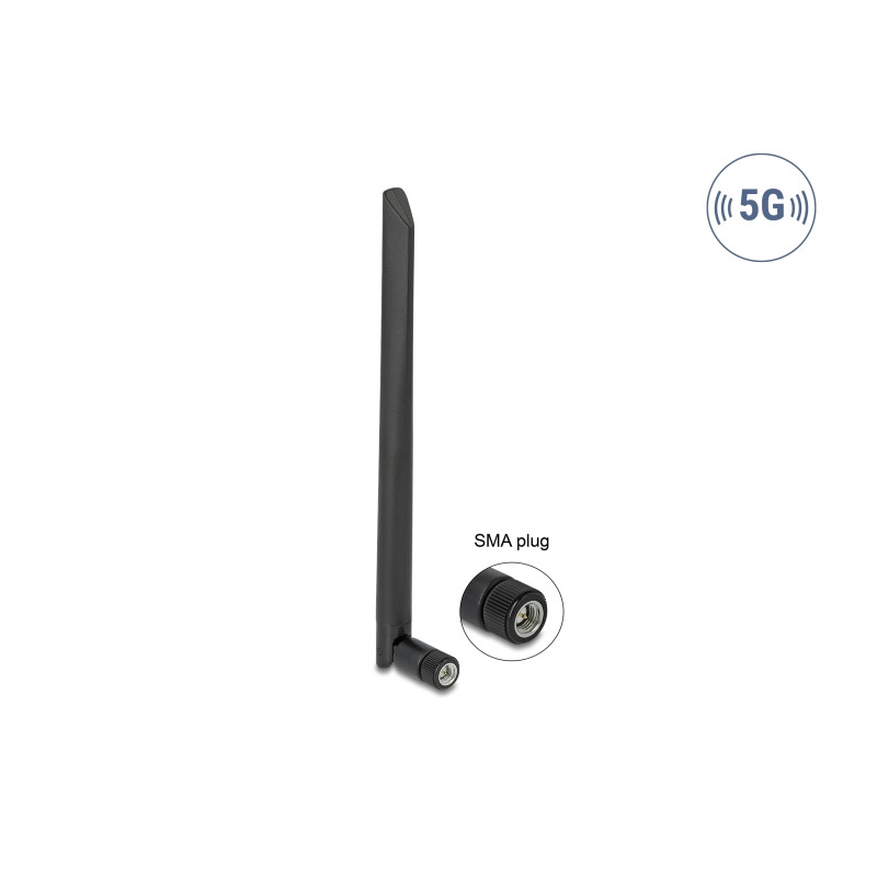 Delock 5G 3,4 - 3,8 GHz Antenne SMA Stecker 5 dBi 20 cm omnidirektional mit Kippgelenk und flexiblem Material schwarz
