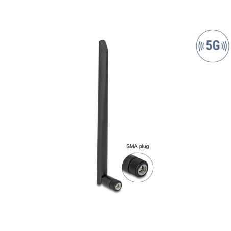 Delock 5G 3,4 - 3,8 GHz Antenne SMA Stecker 5 dBi 20 cm omnidirektional mit Kippgelenk und flexiblem Material schwarz