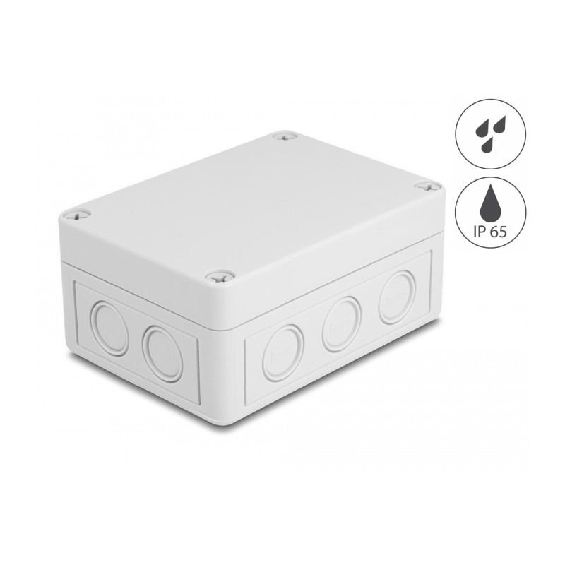 Delock Installationsgehäuse mit Kabeleinführungen 130 x 93 x 57 mm grau