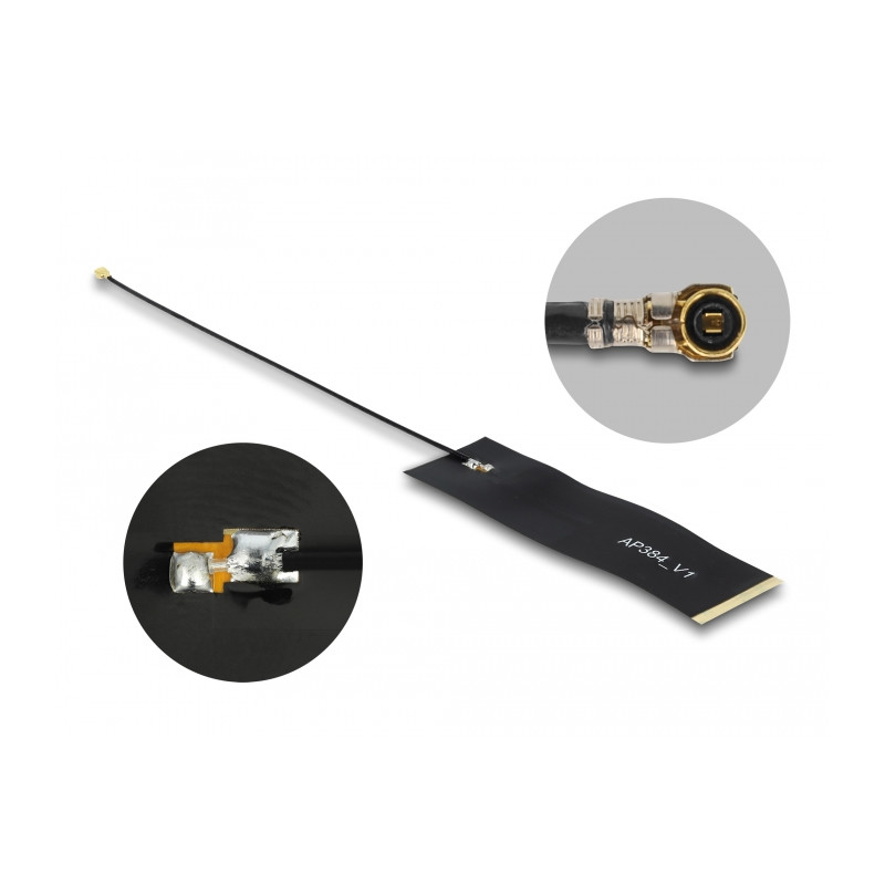 Delock LoRa Antenne 863 - 928 MHz I-PEX Inc., MHF® 4 Stecker 1,68 dBi 15 cm 1.13 FPC schwarz Klebemontage