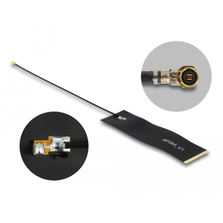 Delock LoRa Antenne 863 - 928 MHz I-PEX Inc., MHF® 4 Stecker 1,68 dBi 15 cm 1.13 FPC schwarz Klebemontage