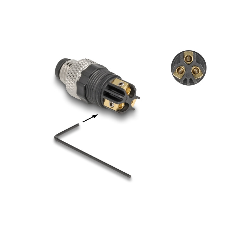 Delock M8 Steckverbinder A-kodiert 3 Pin Stecker zur Montage mit Schraubanschluss