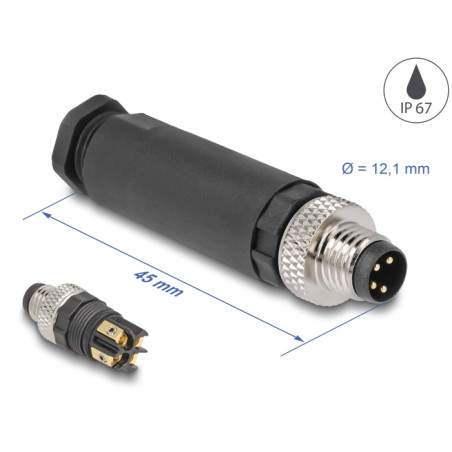 Delock M8 Steckverbinder A-kodiert 4 Pin Stecker zur Montage mit Schraubanschluss