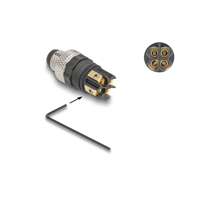 Delock M8 Steckverbinder A-kodiert 4 Pin Stecker zur Montage mit Schraubanschluss