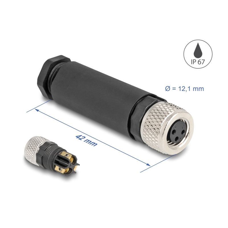 Delock M8 Steckverbinder A-kodiert 3 Pin Buchse zur Montage mit Schraubanschluss