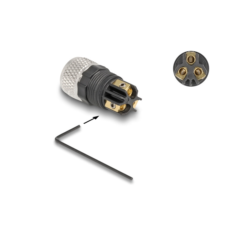 Delock M8 Steckverbinder A-kodiert 3 Pin Buchse zur Montage mit Schraubanschluss
