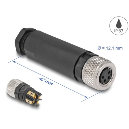 Delock M8 Steckverbinder A-kodiert 4 Pin Buchse zur Montage mit Schraubanschluss