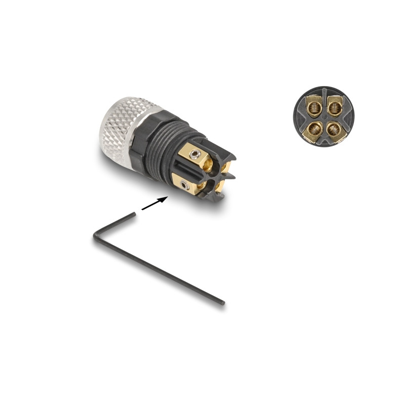 Delock M8 Steckverbinder A-kodiert 4 Pin Buchse zur Montage mit Schraubanschluss