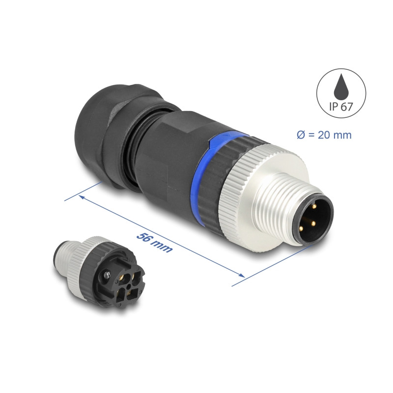 Delock M12 Steckverbinder A-kodiert 4 Pin Stecker zur Montage mit Schraubanschluss