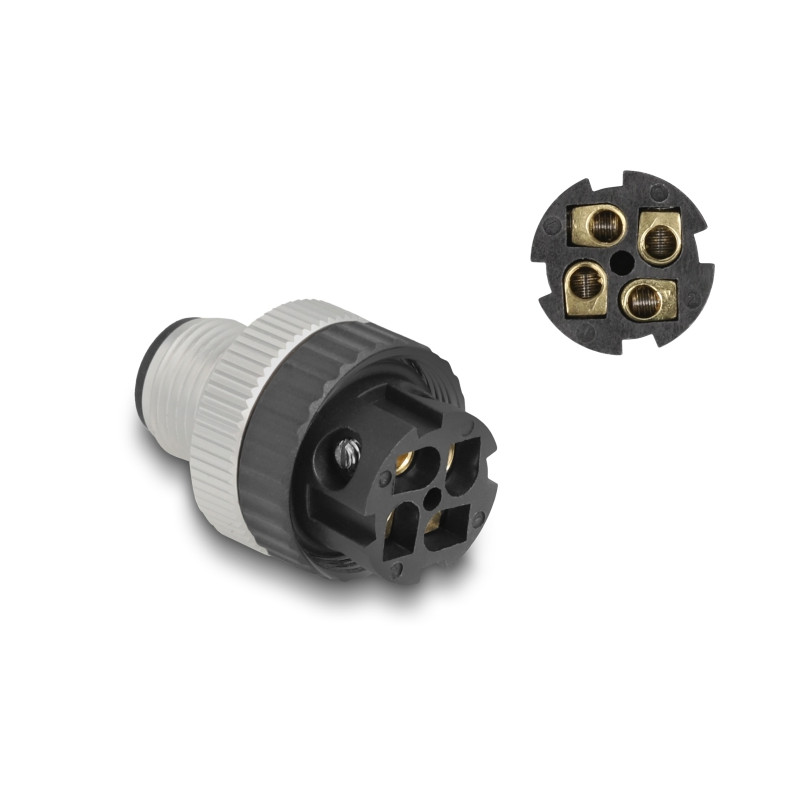 Delock M12 Steckverbinder A-kodiert 4 Pin Stecker zur Montage mit Schraubanschluss