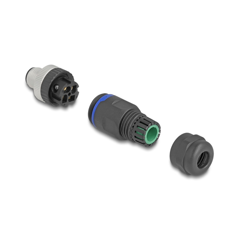 Delock M12 Steckverbinder A-kodiert 4 Pin Stecker zur Montage mit Schraubanschluss