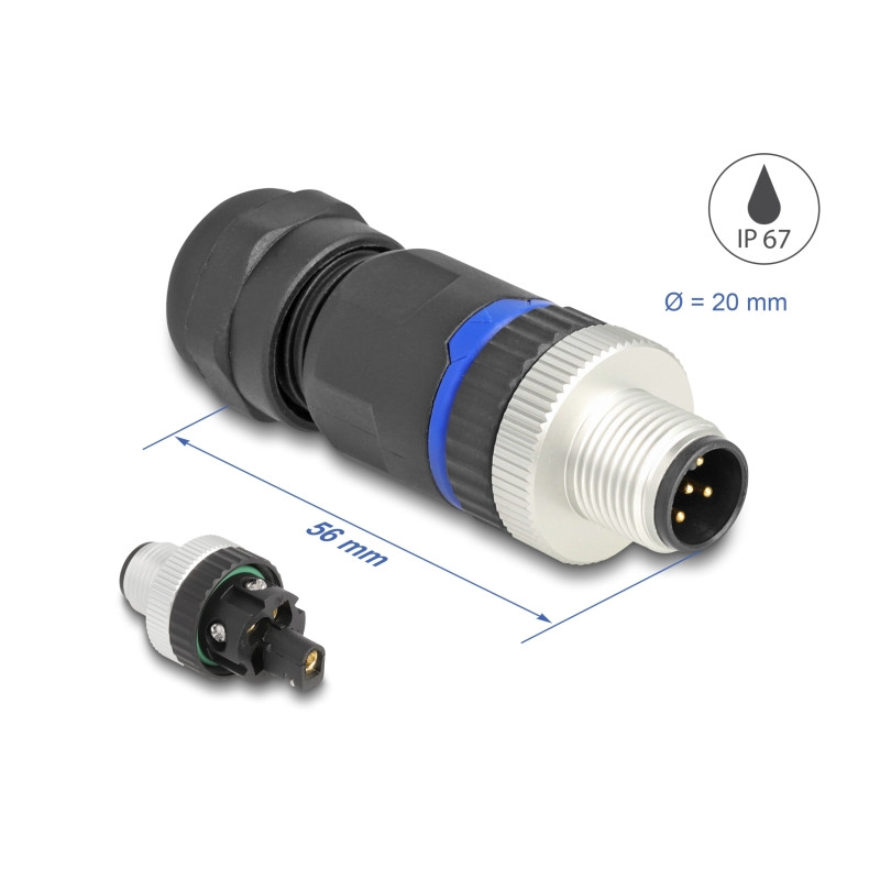 Delock M12 Steckverbinder A-kodiert 5 Pin Stecker zur Montage mit Schraubanschluss