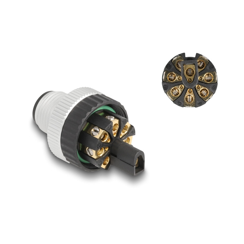 Delock M12 Steckverbinder A-kodiert 8 Pin Stecker zur Montage mit Schraubanschluss