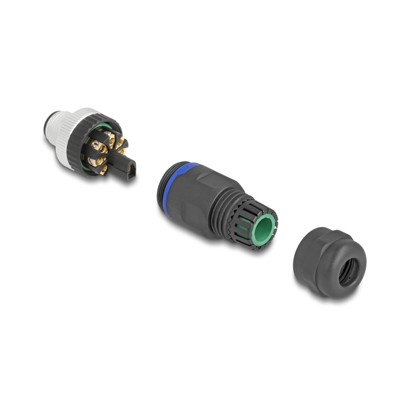 Delock M12 Steckverbinder A-kodiert 8 Pin Stecker zur Montage mit Schraubanschluss
