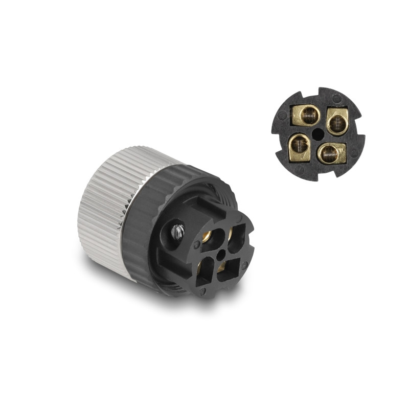 Delock M12 Steckverbinder A-kodiert 4 Pin Buchse zur Montage mit Schraubanschluss