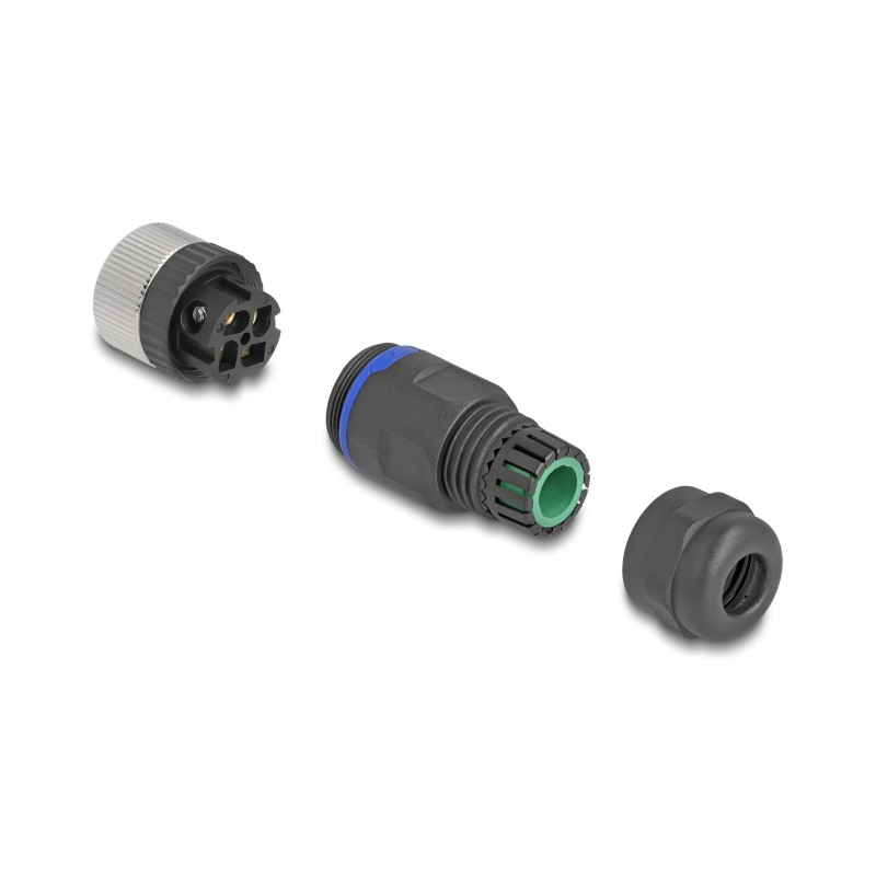 Delock M12 Steckverbinder A-kodiert 4 Pin Buchse zur Montage mit Schraubanschluss