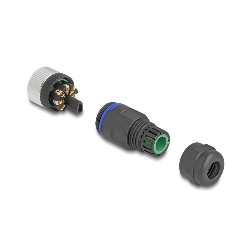 Delock M12 Steckverbinder A-kodiert 8 Pin Buchse zur Montage mit Schraubanschluss