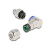 Delock M12 Steckverbinder A-kodiert 3 Pin Stecker zur Montage mit Schraubanschluss 90° gewinkelt Metall