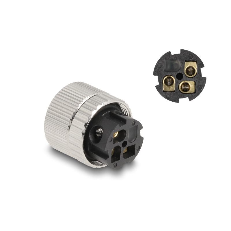 Delock M12 Steckverbinder A-kodiert 3 Pin Buchse zur Montage mit Schraubanschluss 90° gewinkelt Metall