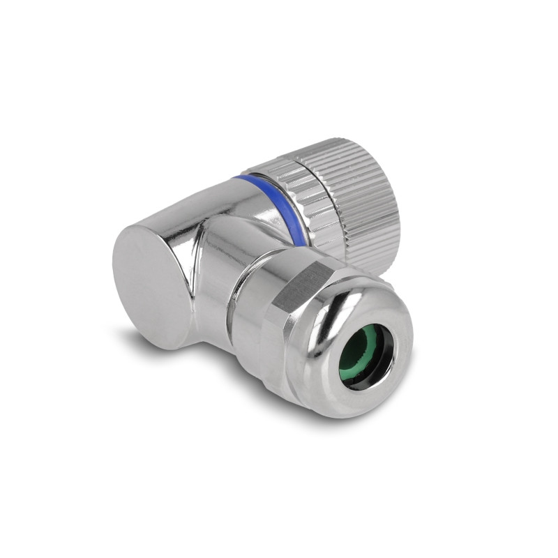 Delock M12 Steckverbinder A-kodiert 4 Pin Buchse zur Montage mit Schraubanschluss 90° gewinkelt Metall