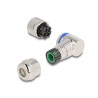 Delock M12 Steckverbinder A-kodiert 4 Pin Buchse zur Montage mit Schraubanschluss 90° gewinkelt Metall