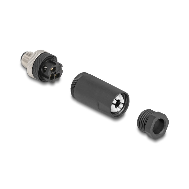 Delock M12 Steckverbinder A-kodiert 3 Pin Stecker zur Montage mit Schraubanschluss